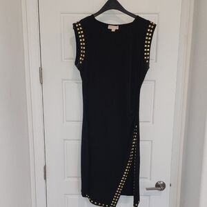 MICHAEL Michael Kors Asymmetrical Black Dress with Gold Accents